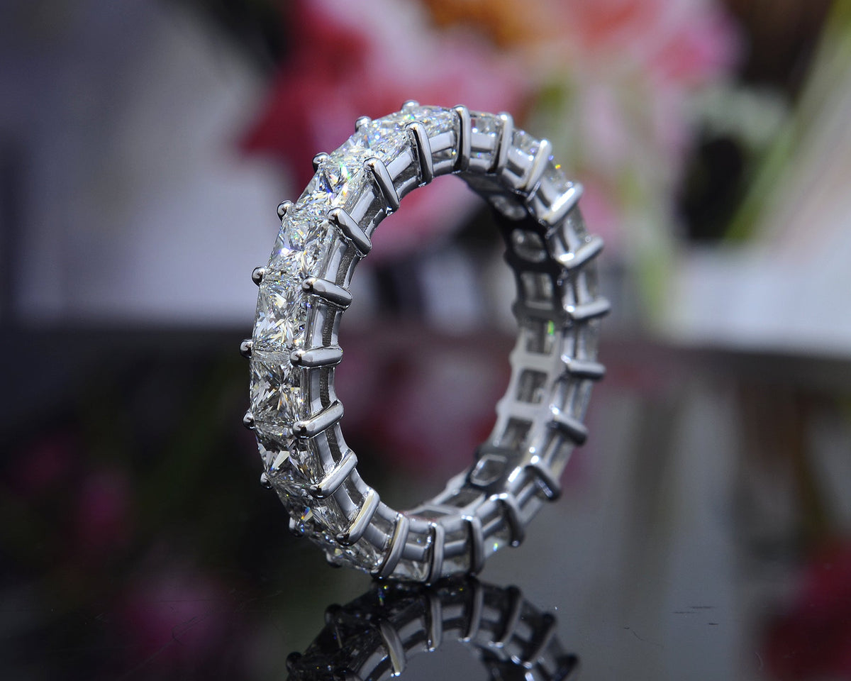Princess cut eternity band profile view