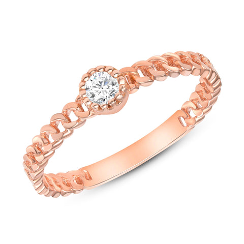 rose gold cuban band with round bezel diamond 