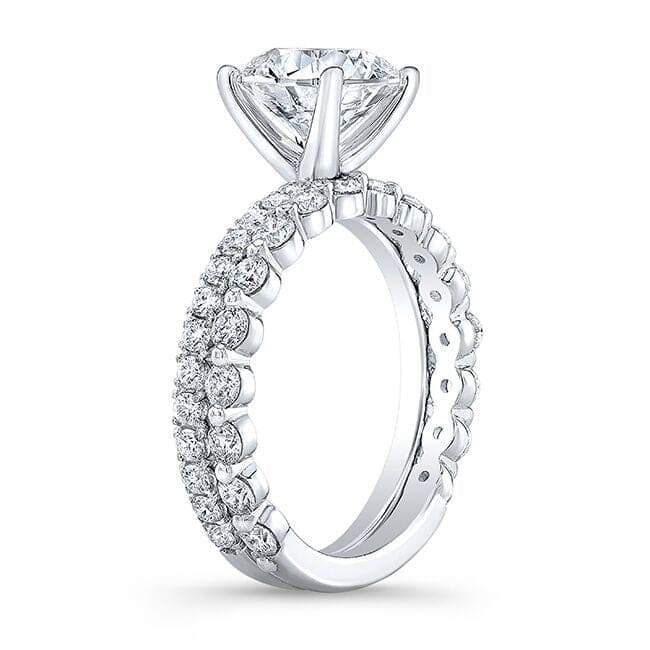 Round cut engagement ring set profile view