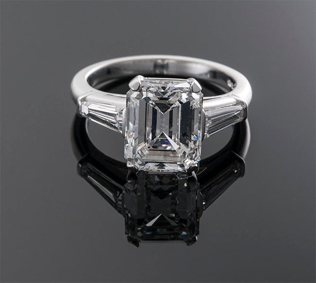 Emerald Cut with Baguettes 3 Stone Diamond Ring