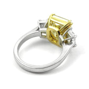 Yellow Cushion Cut w Half Moons Diamond Ring Profile View