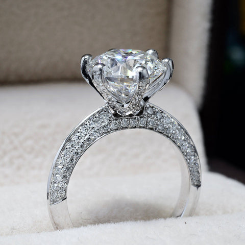 Knife Edge Pave on Prong Engagement Ring Side View