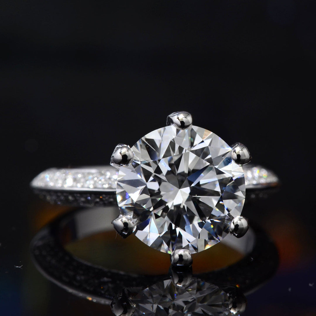 3.00 Ct. Pave Engagement Ring Knife Edge H Color VS2 GIA Certified 3X