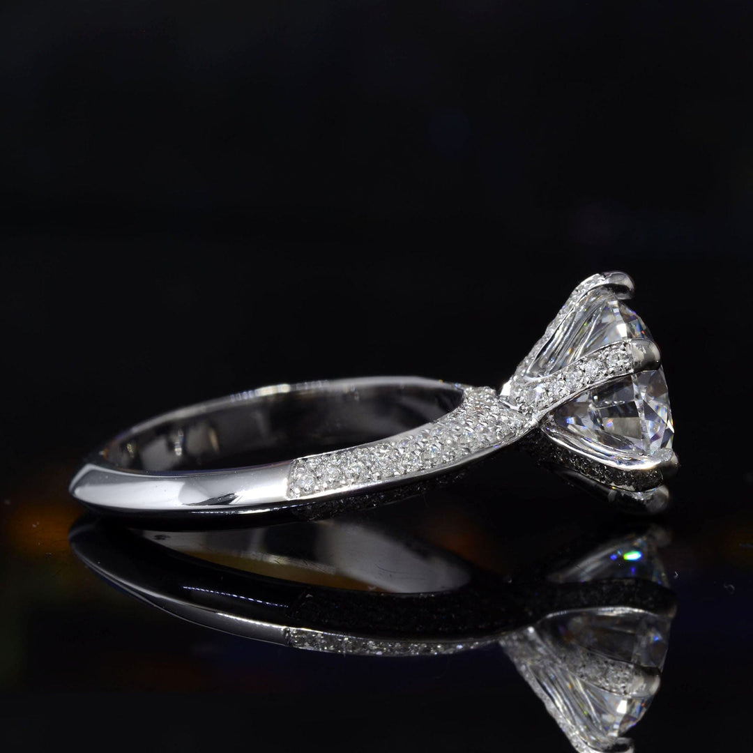 3.00 Ct. Pave Engagement Ring Knife Edge H Color VS2 GIA Certified 3X