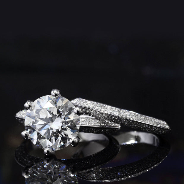 2.20 Ct. Knife Edge Pave Engagement Ring H Color VS2 GIA Certified 3X