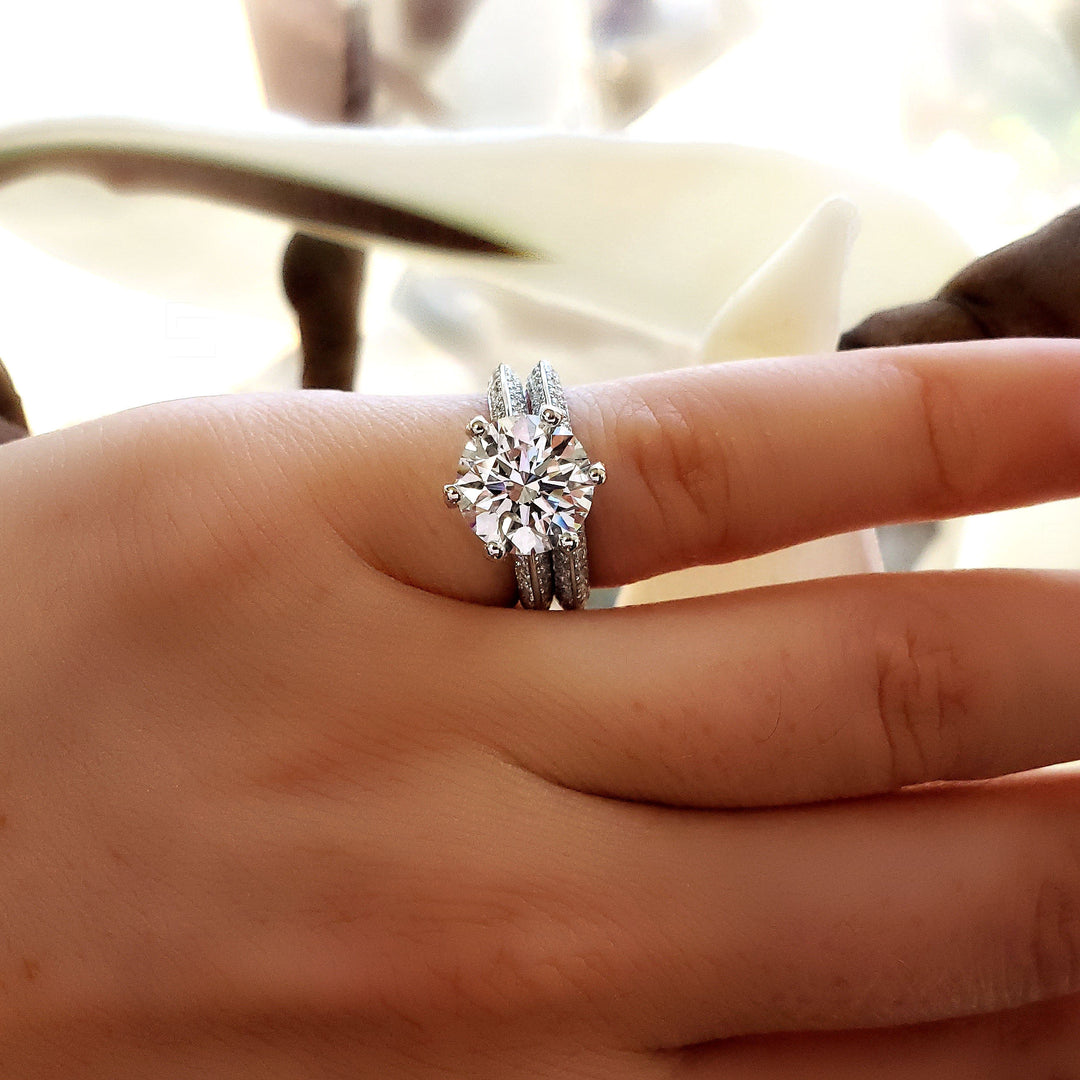 3.00 Ct. Pave Engagement Ring Knife Edge H Color VS2 GIA Certified 3X