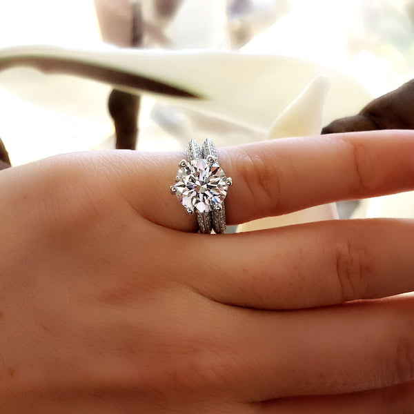 3.00 Ct. Pave Engagement Ring Knife Edge H Color VS2 GIA Certified 3X