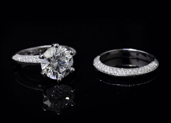 2.00 Ctw Knife Edge Pave Engagement Ring H Color VS2 GIA Certified 3X