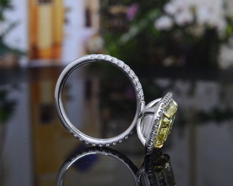 Fancy Yellow Radiant Cut Halo Engagement Ring Profile View