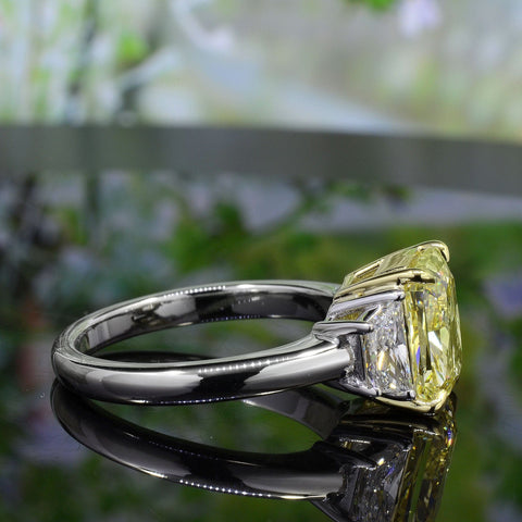 Elongated Canary Yellow Radiant & Trapezoids 3 Stone Ring Side View