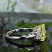 Fancy Light Yellow Canary Cushion & Half Moon 3 Stone Diamond Ring Side View