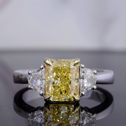 Yellow Radiant Diamond Ring with Half Moons Front View