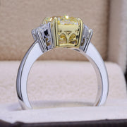 Yellow Radiant Diamond Ring with Half Moons Side View