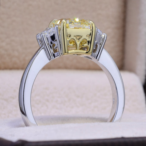 Yellow Radiant Diamond Ring with Half Moons Side View