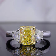 Fancy Yellow Canary Radiant Cut Half Moon Diamond Ring