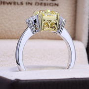 Rectangle Yellow Radiant & Half Moon 3 Stone Ring  Side Profile