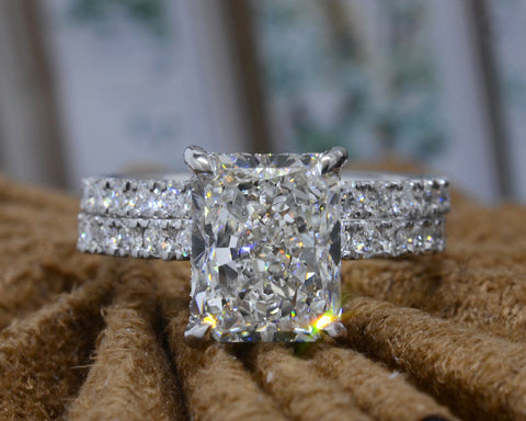 Square Halo Radiant Cut Engagement Ring Set, Ct H VS2 GIA