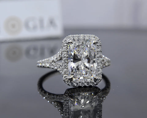 2.20 Ct. Halo Radiant Cut Split Shank Engagement Ring G Color VS1 GIA Certified