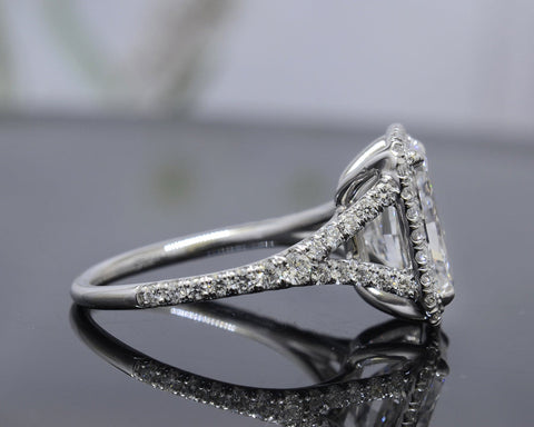 Elongated Radiant Cut Split Shank Diamond Ring Side View