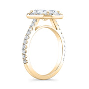Radiant Cut Engagement Ring with Halo Baguette & Round Cut yellow gold side view