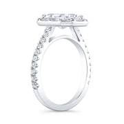 Radiant Cut Engagement Ring with Halo Baguette & Round Cut white gold platinum side view