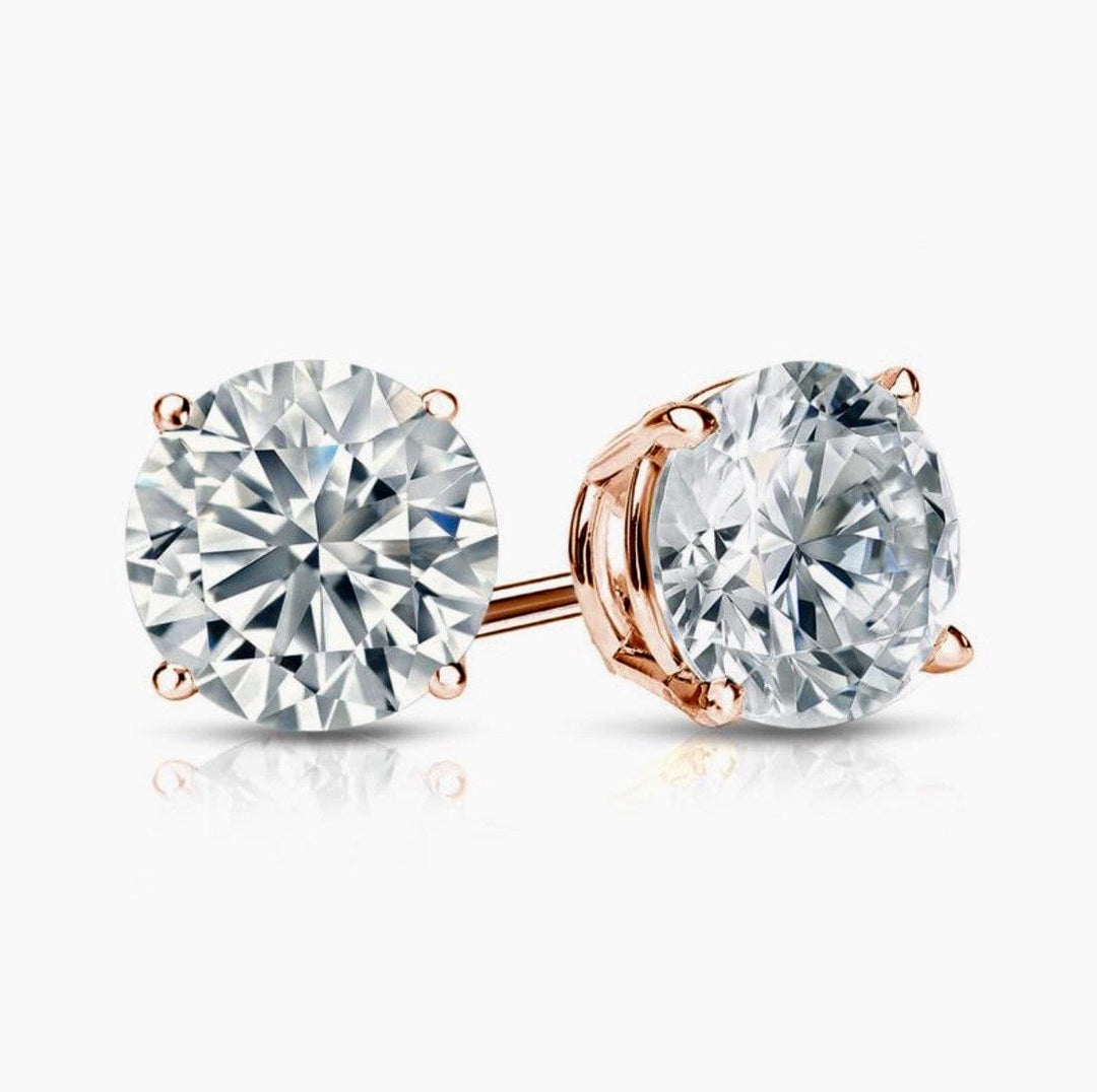 Round Cut Stud Earrings Rose Gold