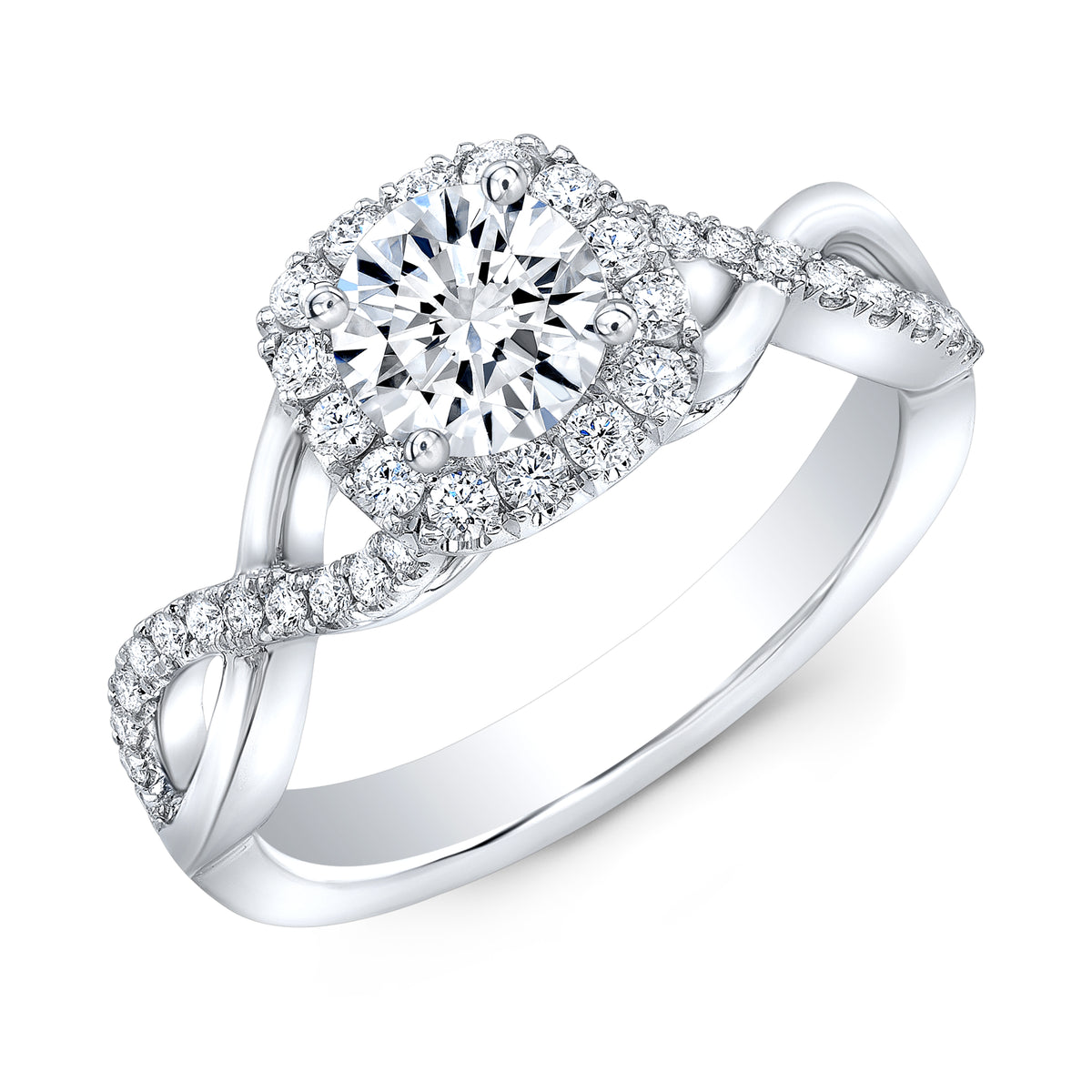 Twist halo diamond engagement ring