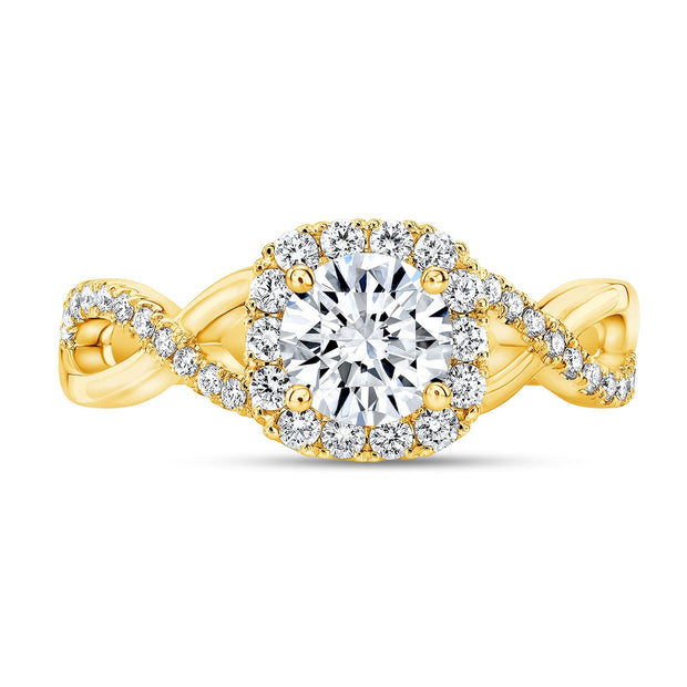 Twist Halo Diamond Engagement Ring yellow gold