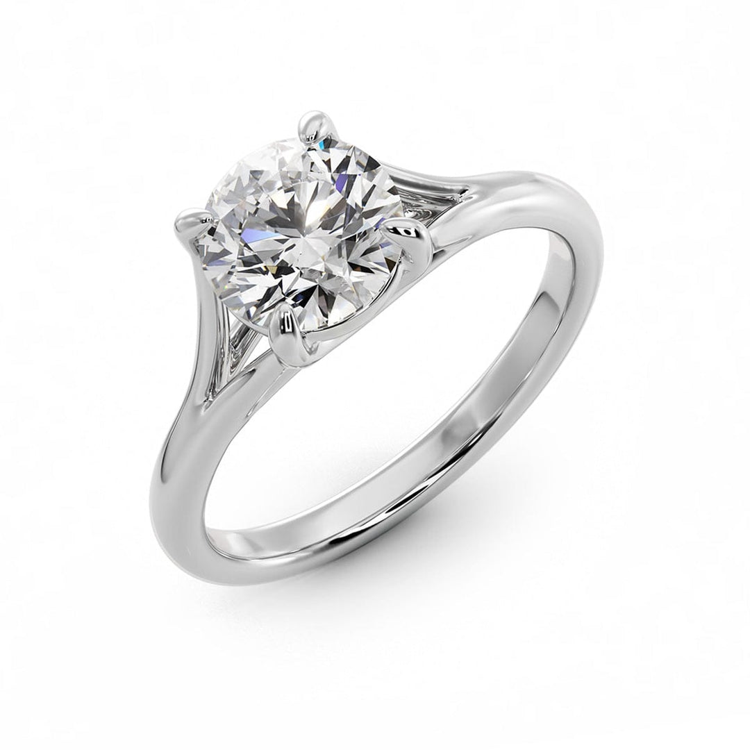 Round Cut Split Shank Solitaire Ring White