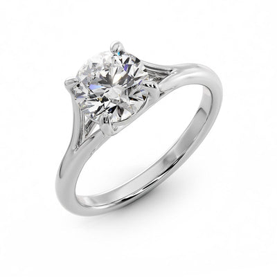 Round Cut Split Shank Solitaire Ring White