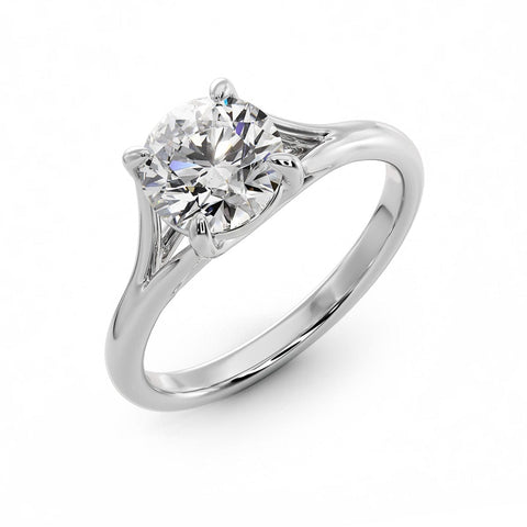 Round Cut Split Shank Solitaire Ring White