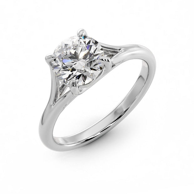 Round Cut Split Shank Solitaire Ring White