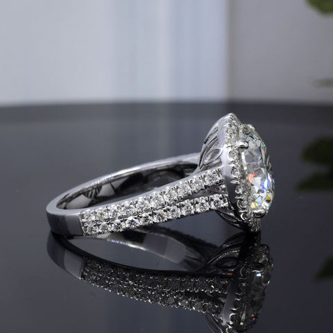 Halo Split Shank Round Cut Diamond Ring