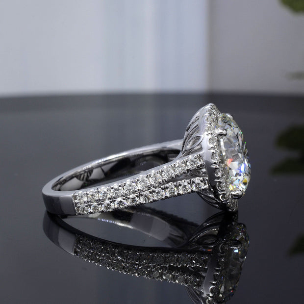 Halo Split Shank Round Cut Diamond Ring