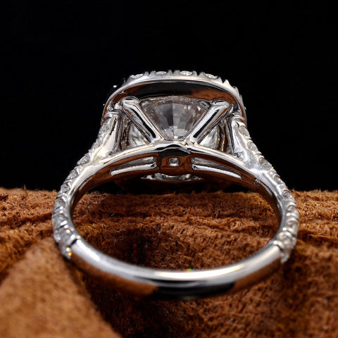 Round Cut Halo Split Shank Engagement Ring Side View