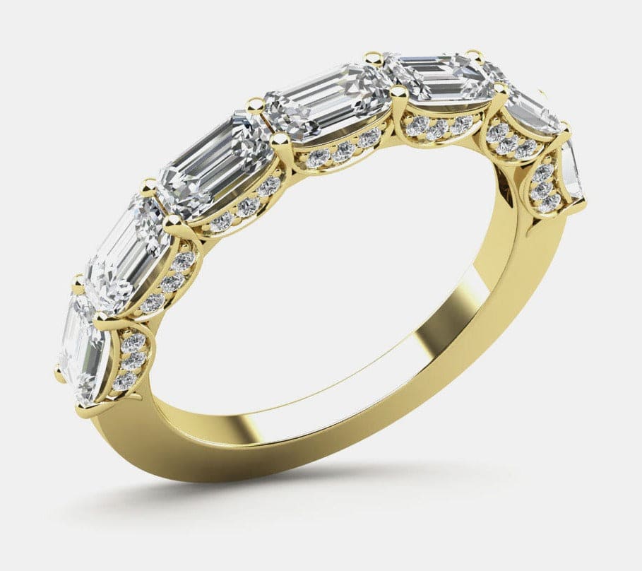 1.55 Ct. Emerald Cut Half Eternity East-West Band with Pave Profile F-G Color VS1 Clarity
