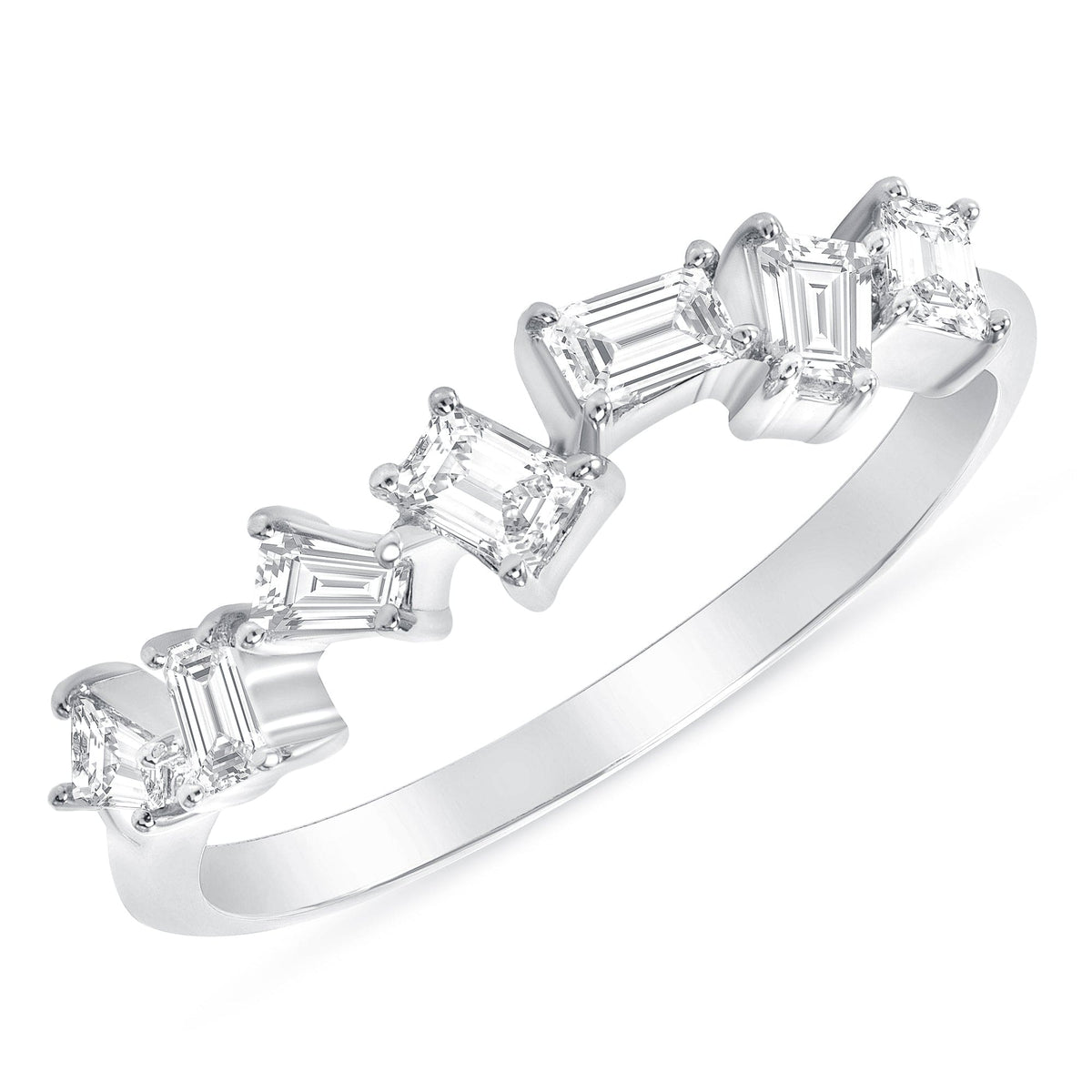 White gold scattered baguette diamond ring