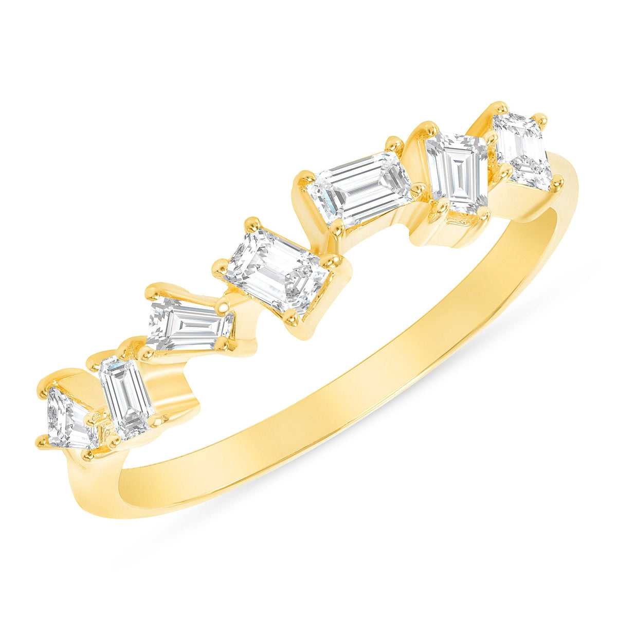 Yellow gold scattered baguette diamond ring