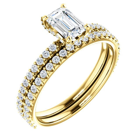 1.70 Ct. Hidden Halo Emerald Cut Diamond Ring Set E Color VS1 GIA Certified