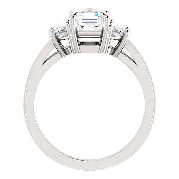 2.10 Ct 3 Stone Asscher Cut Engagement Ring with Half Moons G Color VS1 GIA certified