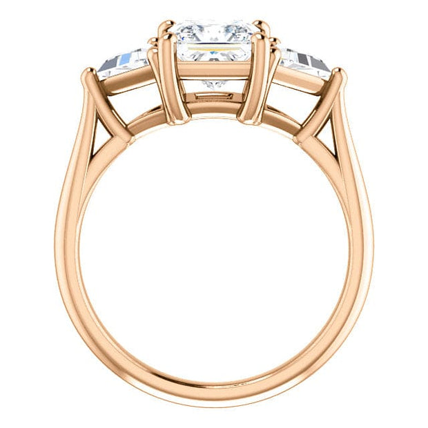 3 Stone Princess Cut Diamond Ring with Trillions Rose Gold Profile View