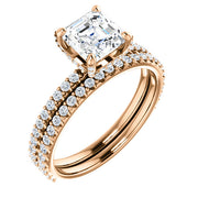 Asscher Hidden Halo Diamond Ring Set Rose Gold