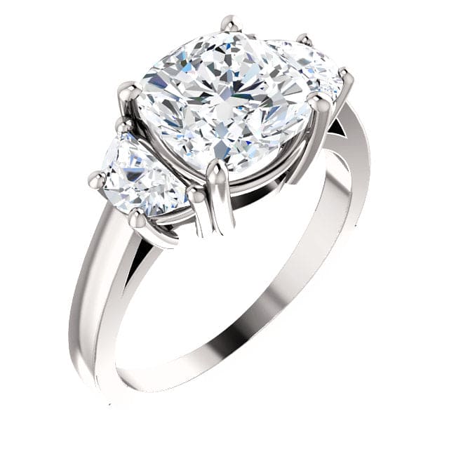 Cushion & half moons 3stone engagement ring