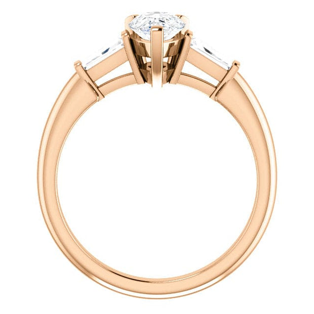 2.40 Ct Pear Shaped Three-Stone Ring with Baguettes E Color SI1 GIA Certified