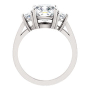 Cushion & Half Moons 3Stone Engagement Ring Side View