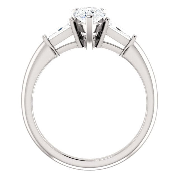 3 Stone Diamond Engagement Ring | Pear Cut w Baguette 