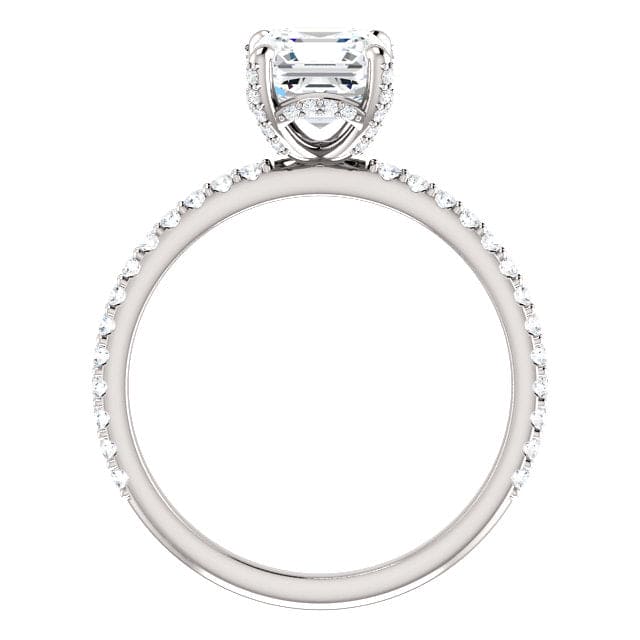 Hidden halo asscher cut diamond ring side  profile