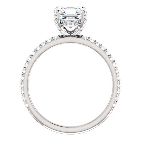 Hidden Halo Asscher Cut Diamond Ring & Matching Band Side Profile