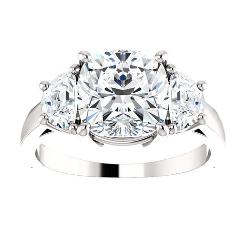 5.90 Ct. Cushion & Half Moon 3 Stone Diamond Ring H Color VS1 GIA Certified