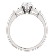 1.80 Ct. 3 Stone Pear Engagement Ring with Baguettes J Color VS1 GIA Certified